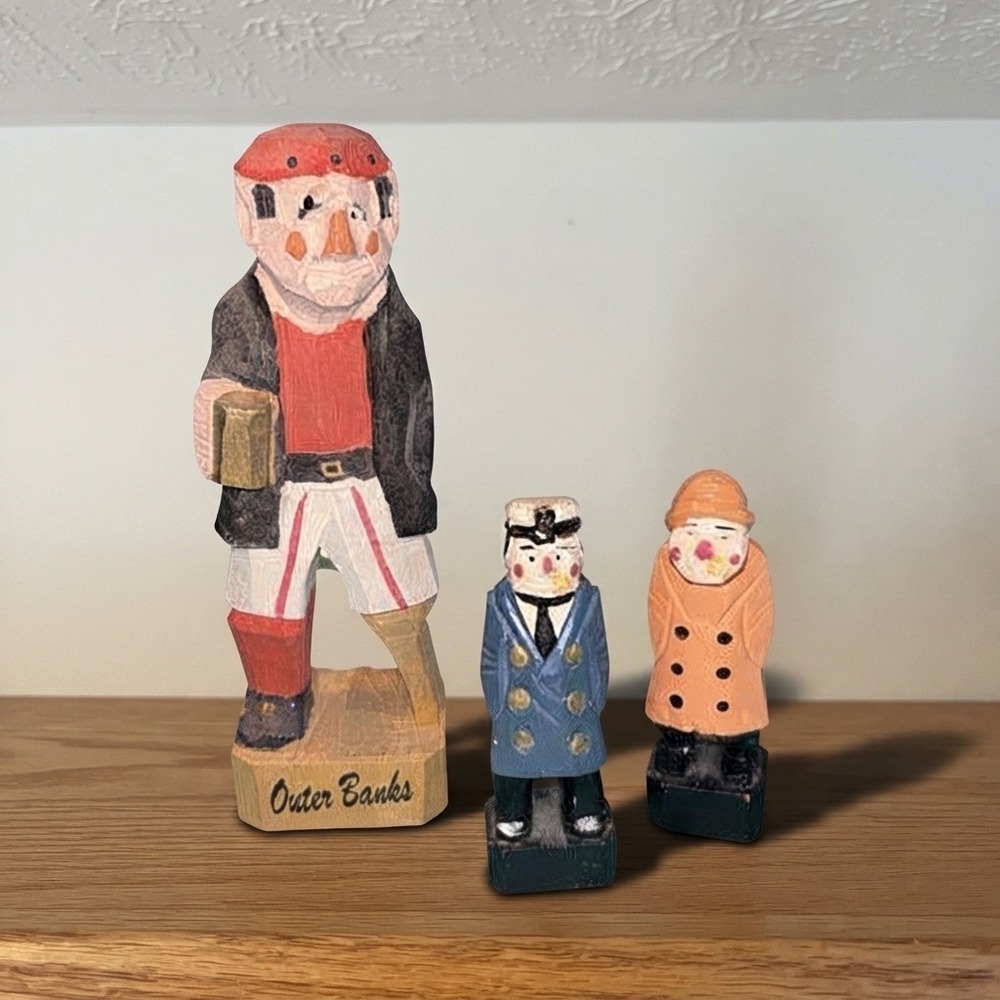 Vintage Hand Carved Wood Nautical Figures Outer Banks Pirate Sailor Set of 3